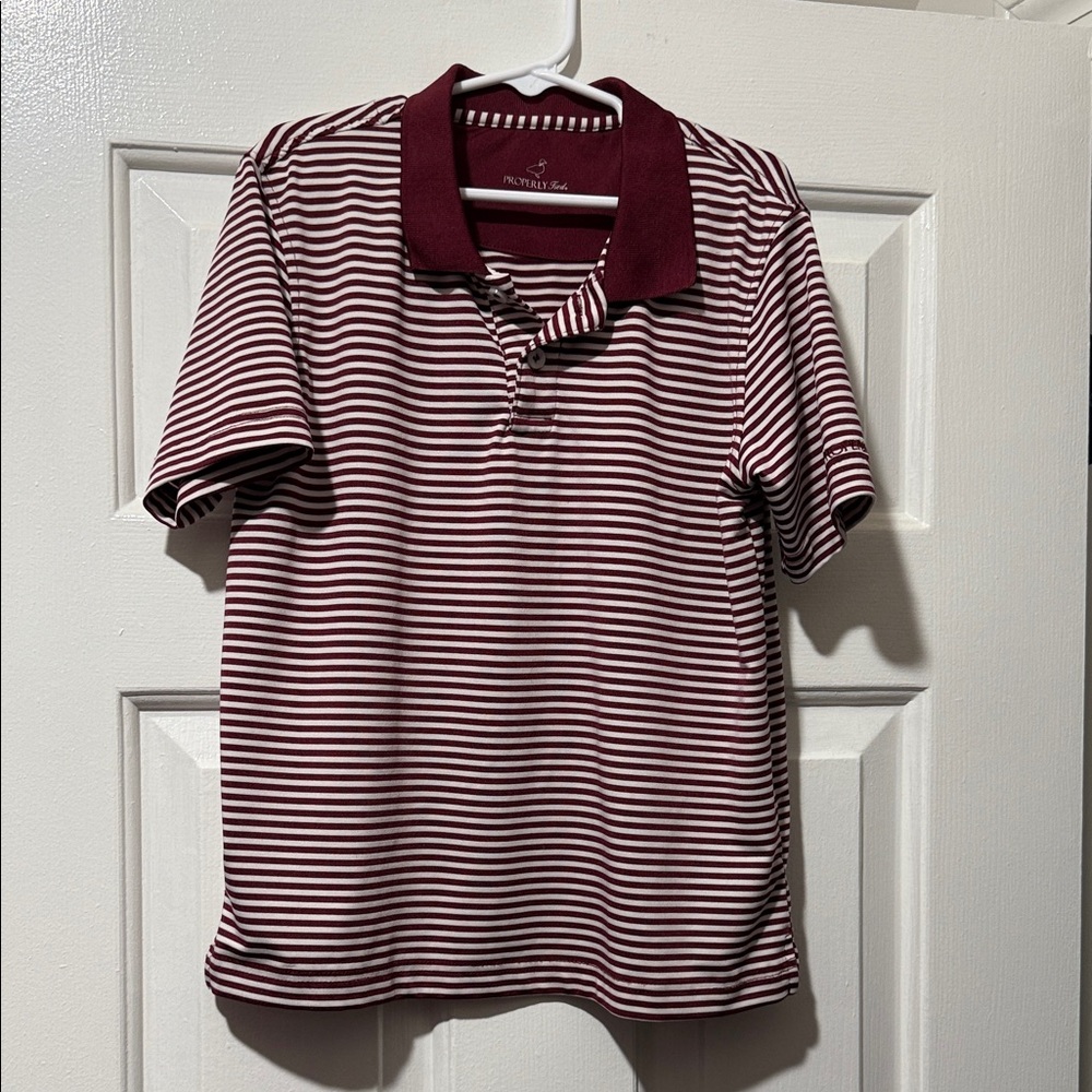PROPERLY TIED Boys’ Maroon & White Stripe Dallas Performance Polo Sz. 7 - EUC!